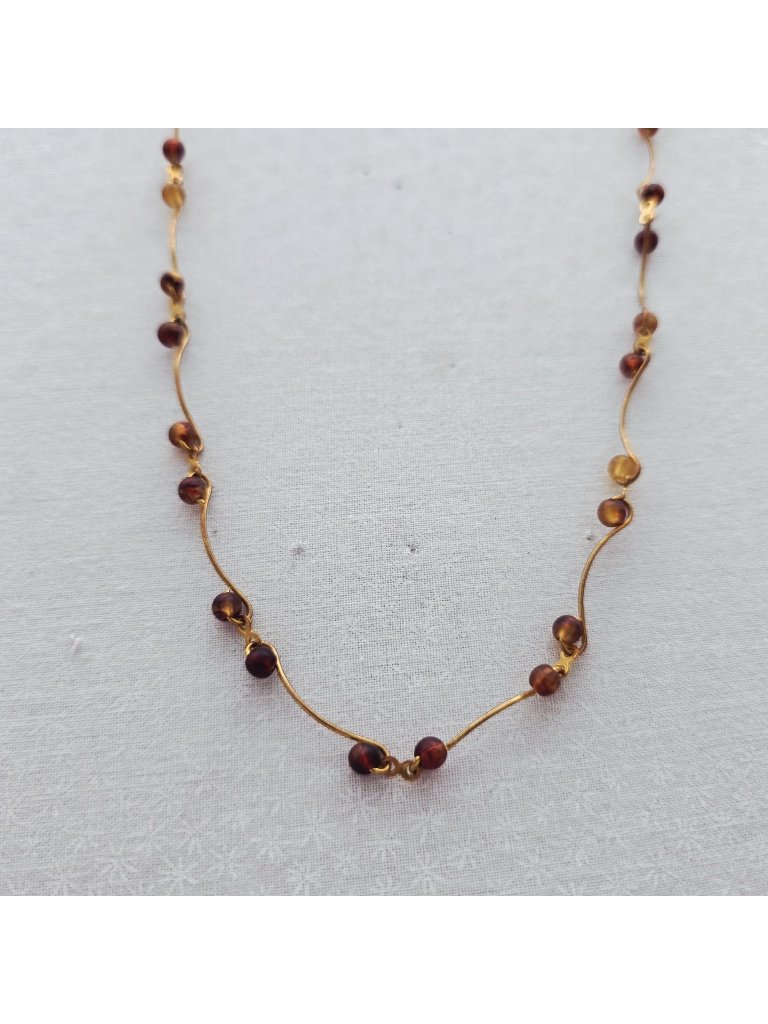 Amber Beaded GoldTone Necklace With Lobster Clasp  Adjustable Chain 16
